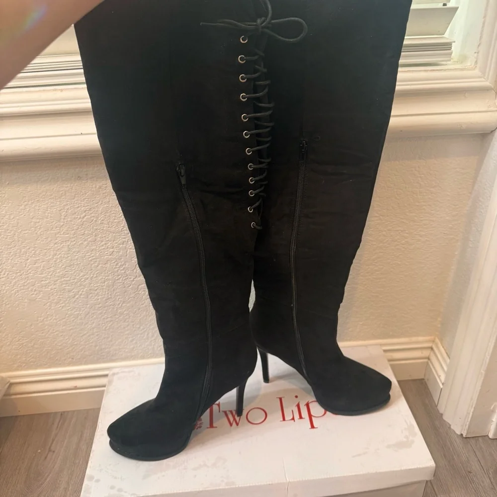Elegant Black Over-the-Knee Boots, Black High Knee Boots, High Heel Boots